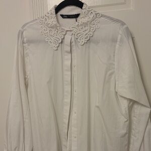 Zara White Shirt with Lace Collar